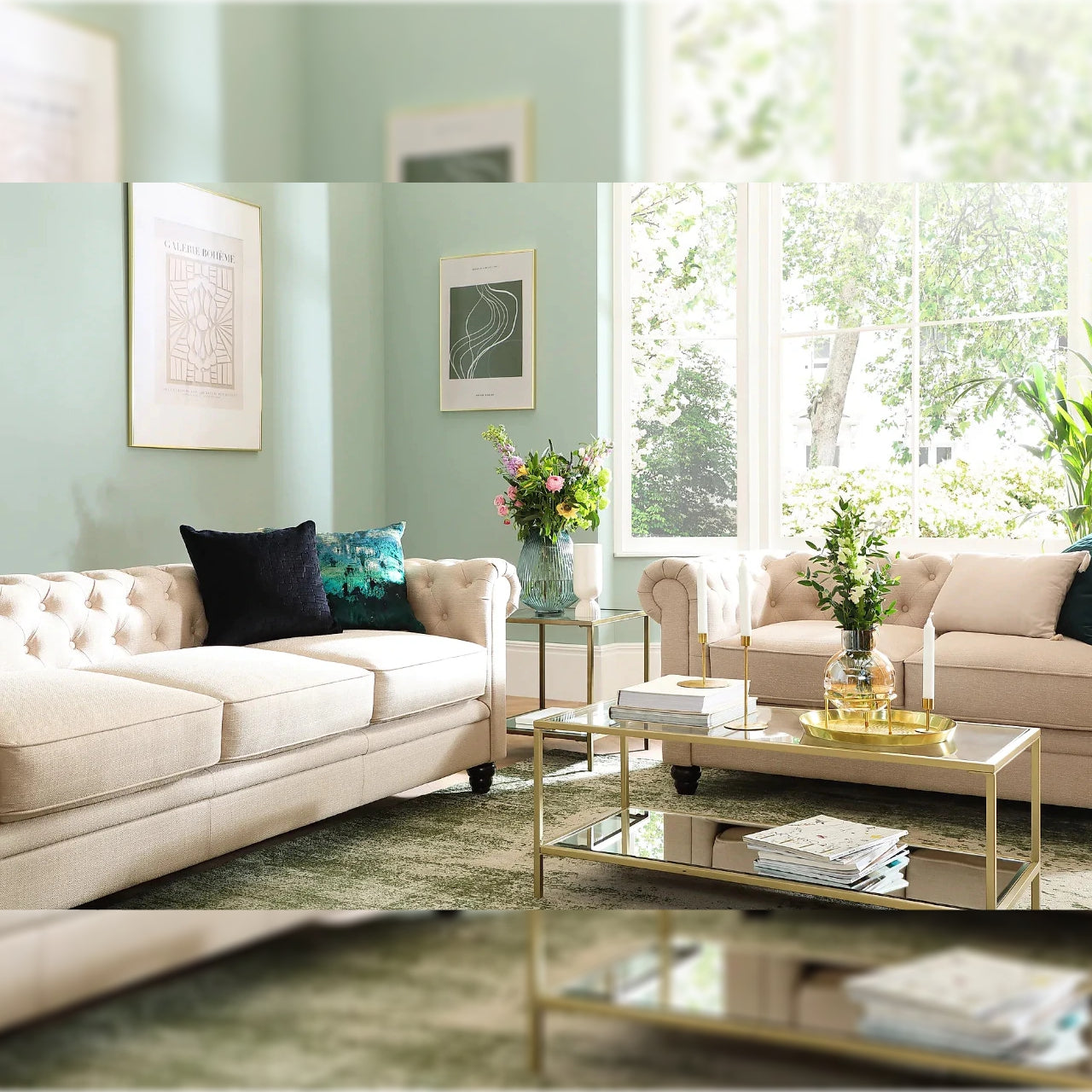 Chesterfield Sofa Set Fabric 5 Seater Chesterfield Sofa