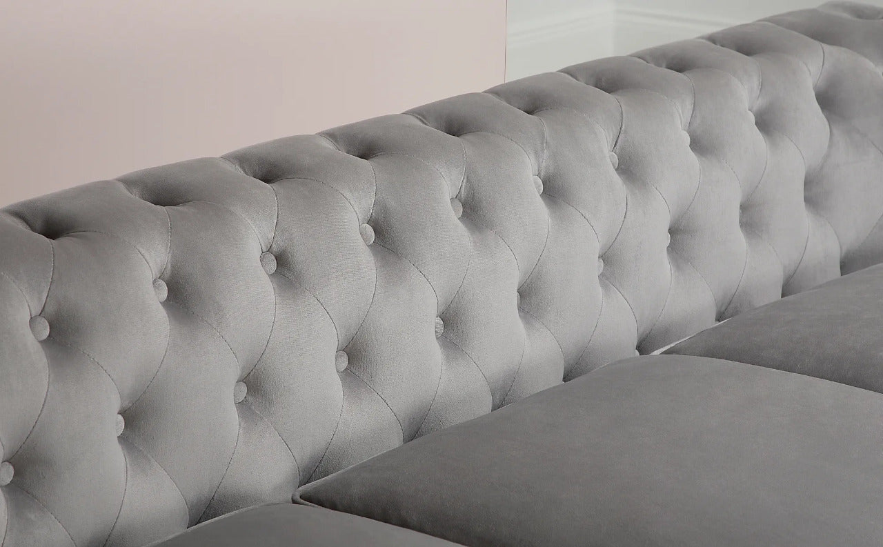 Chesterfield Sofa Set : Grey Velvet 3 Seater Chesterfield Sofa