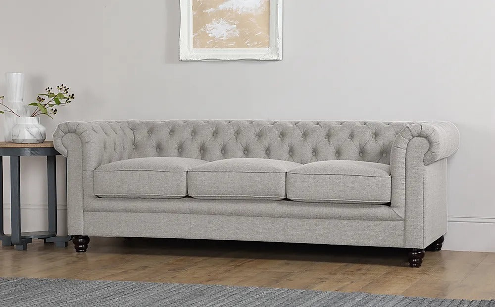Chesterfield Sofa Set: Light Grey 3 Seater Sofa Set