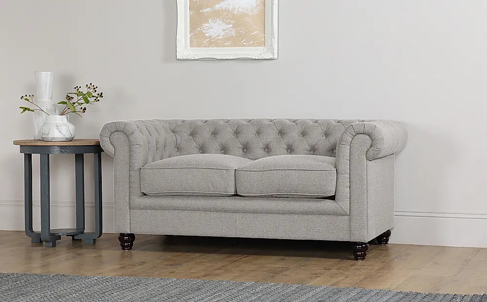 Chesterfield Sofa Set Light Grey Fabric 3+2 Seater