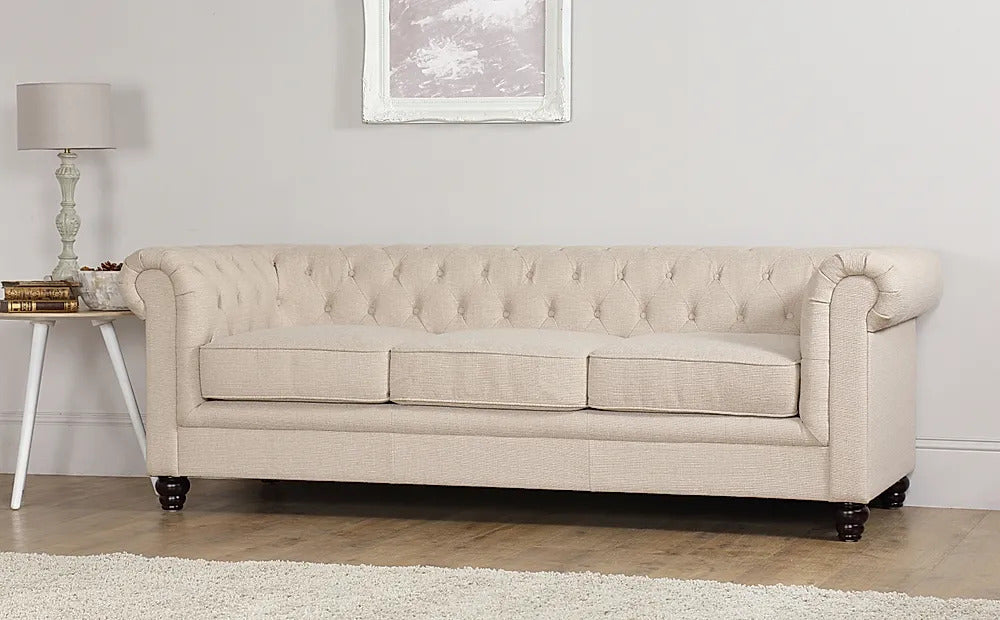 Chesterfield Sofa Set Oatmeal Leatherette 3+2 Seater