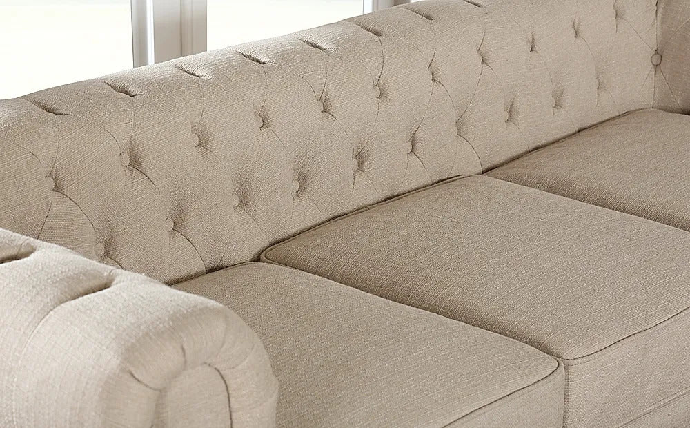 Chesterfield Sofa Set Oatmeal Leatherette 3+2 Seater