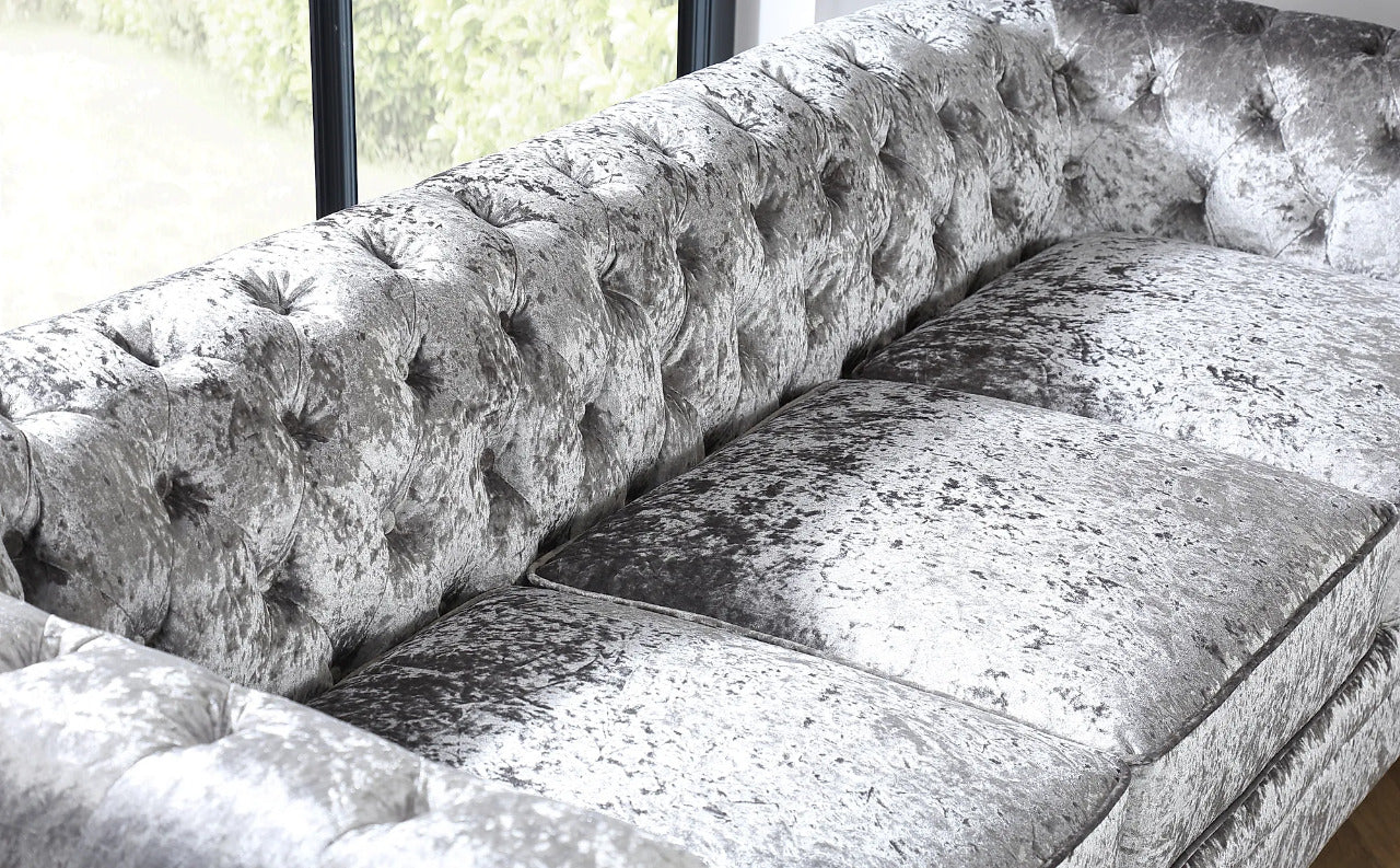 Chesterfield Sofa Set : Silver Crushed Velvet 3 Seater Chesterfield Sofa