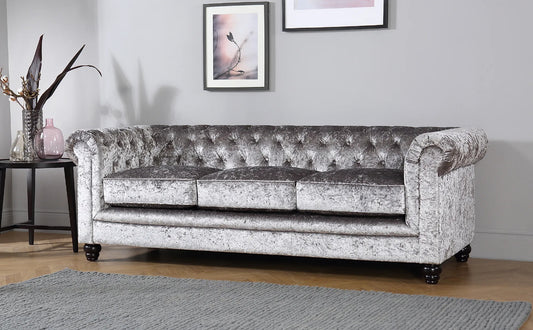 Chesterfield Sofa Set : Silver Crushed Velvet 3 Seater Chesterfield Sofa