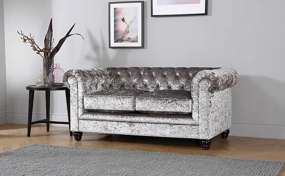 Chesterfield Sofa Set Silver Crushed Velvet 3+2 Seater