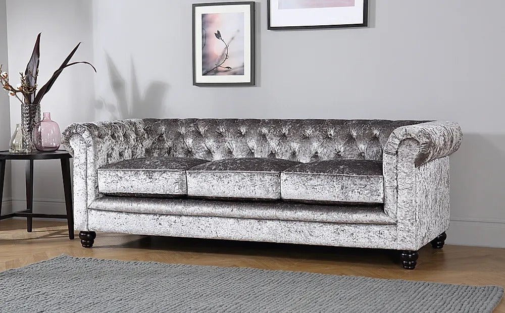 Chesterfield Sofa Set Silver Crushed Velvet 3+2 Seater