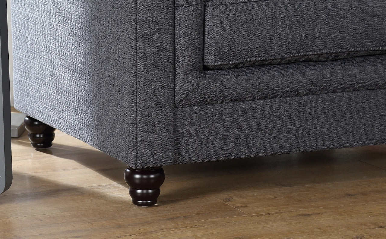 Chesterfield Sofa Set : Slate Grey Fabric 3 Seater Chesterfield Sofa
