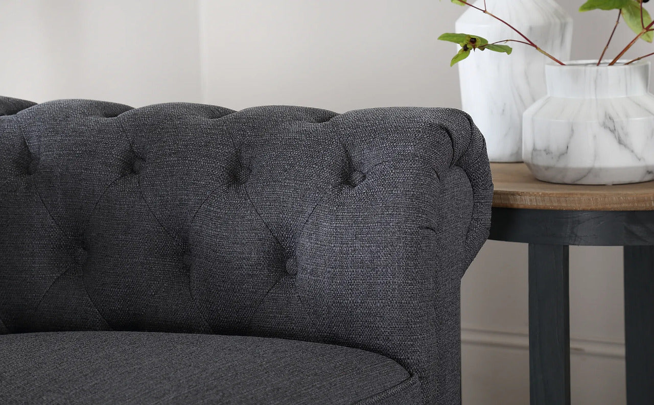 Chesterfield Sofa Set : Slate Grey Fabric 3 Seater Chesterfield Sofa