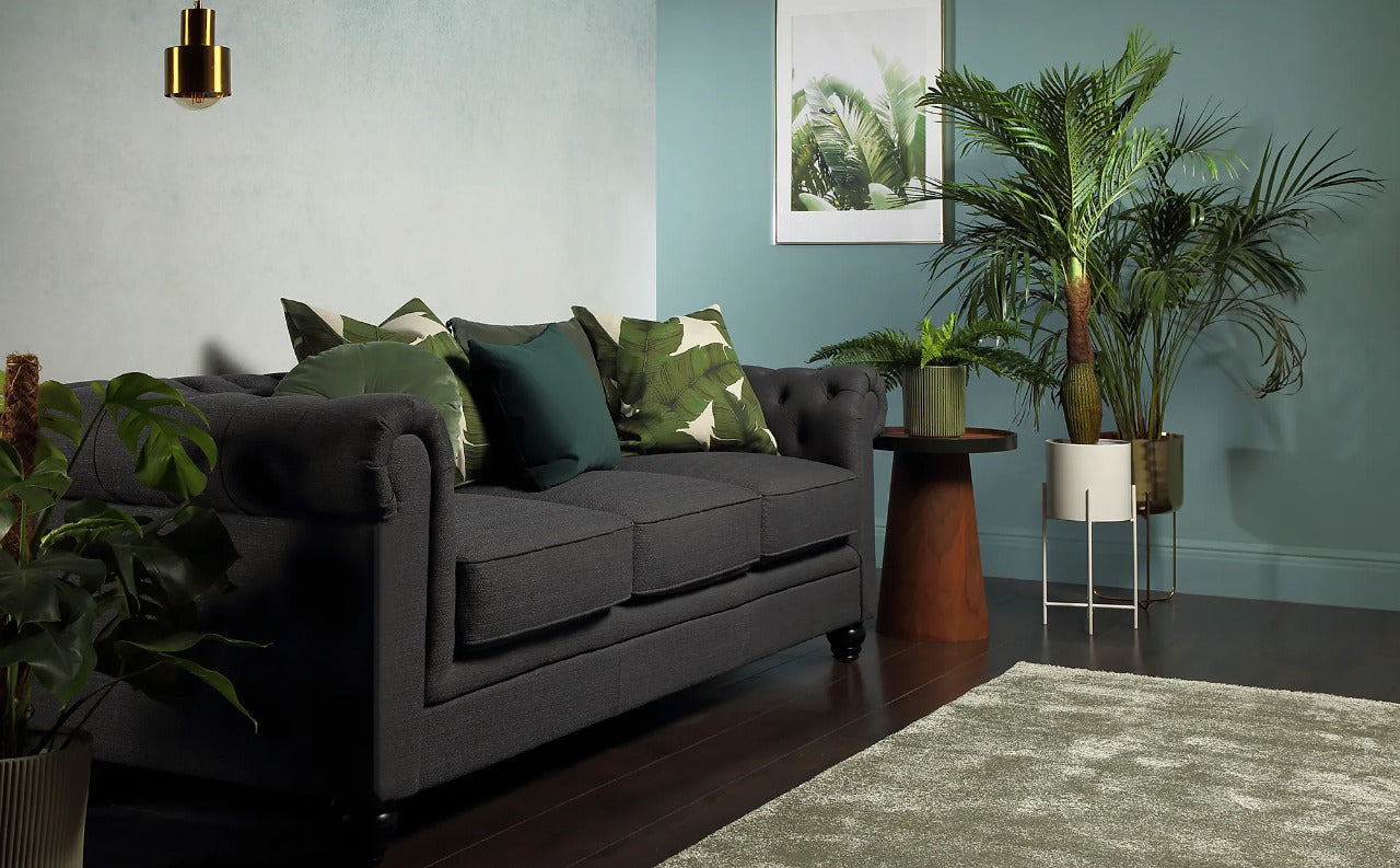 Chesterfield Sofa Set : Slate Grey Fabric 3 Seater Chesterfield Sofa