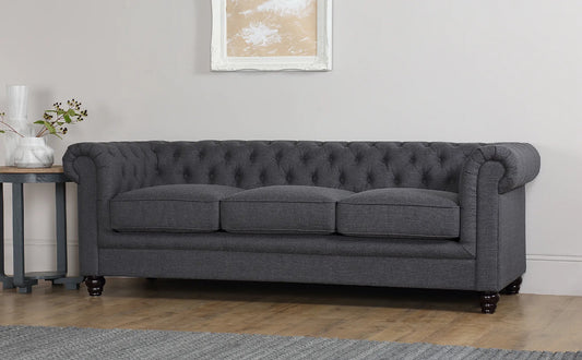 Chesterfield Sofa Set : Slate Grey Fabric 3 Seater Chesterfield Sofa