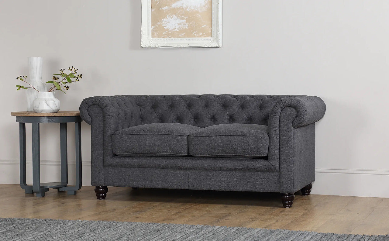 Chesterfield Sofa Set : Slate Grey Fabric 3+2 Seater