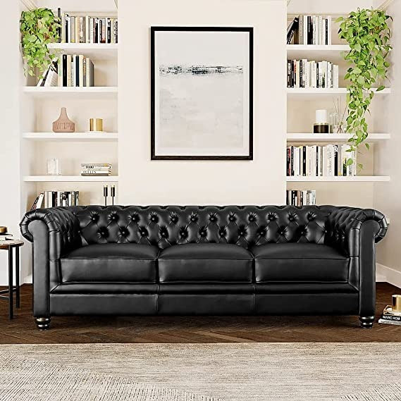 Chesterfield Sofa Set: Solid Wood Fabric 3 Seater Sofa Set