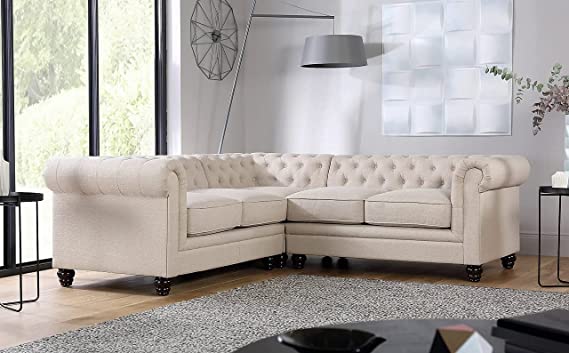 Chesterfield Sofa Set: Solid Wood Fabric 3 Seater Sofa Set