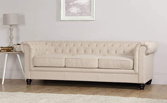 Chesterfield Sofa Set: Solid Wood Fabric 3 Seater Sofa Set
