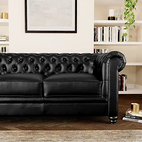 Chesterfield Sofa Set: Solid Wood Fabric 3 Seater Sofa Set
