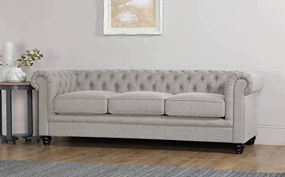 Chesterfield Sofa Set: Solid Wood Fabric 3 Seater Sofa Set