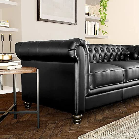 Chesterfield Sofa Set: Solid Wood Fabric 3 Seater Sofa Set