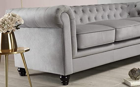 Chesterfield Sofa Set: Solid Wood Fabric 3 Seater Sofa Set