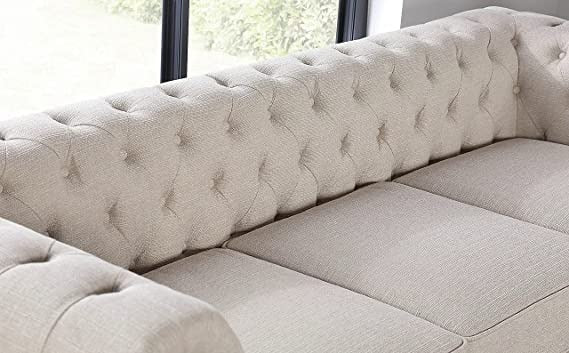 Chesterfield Sofa Set: Solid Wood Fabric 3 Seater Sofa Set
