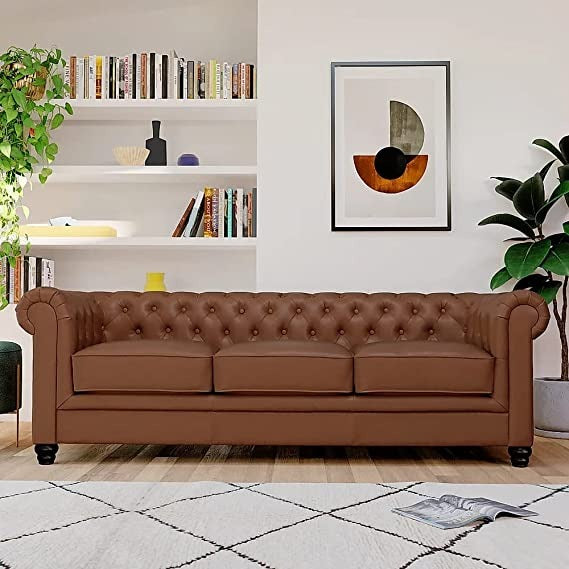 Chesterfield Sofa Set: Solid Wood Fabric 3 Seater Sofa Set