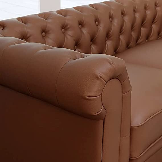 Chesterfield Sofa Set: Solid Wood Fabric 3 Seater Sofa Set