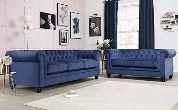 Chesterfield Sofa Set: Solid Wood Fabric 3 Seater Sofa Set