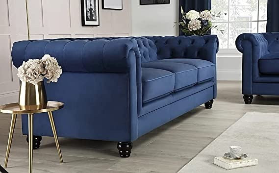Chesterfield Sofa Set: Solid Wood Fabric 3 Seater Sofa Set
