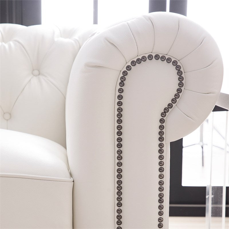 Chesterfield Sofa Set: White Leatherette 3 Seater Sofa Set