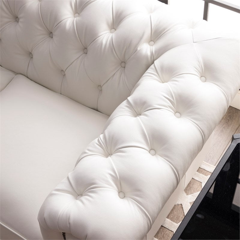 Chesterfield Sofa Set: White Leatherette 3 Seater Sofa Set