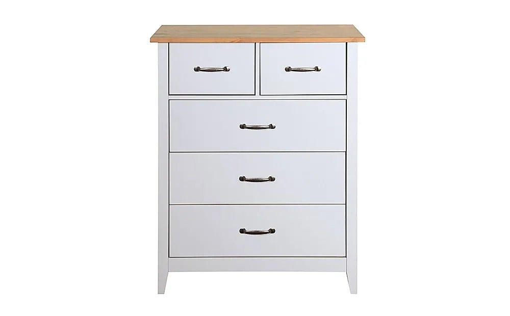 Chest of Drawers: Grey and Oak 5 Drawer Chest of Drawers