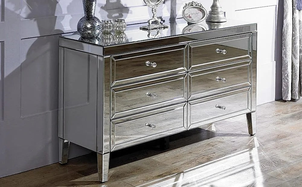 Chest of Drawers: Mirrored 6 Drawer Chest of Drawers