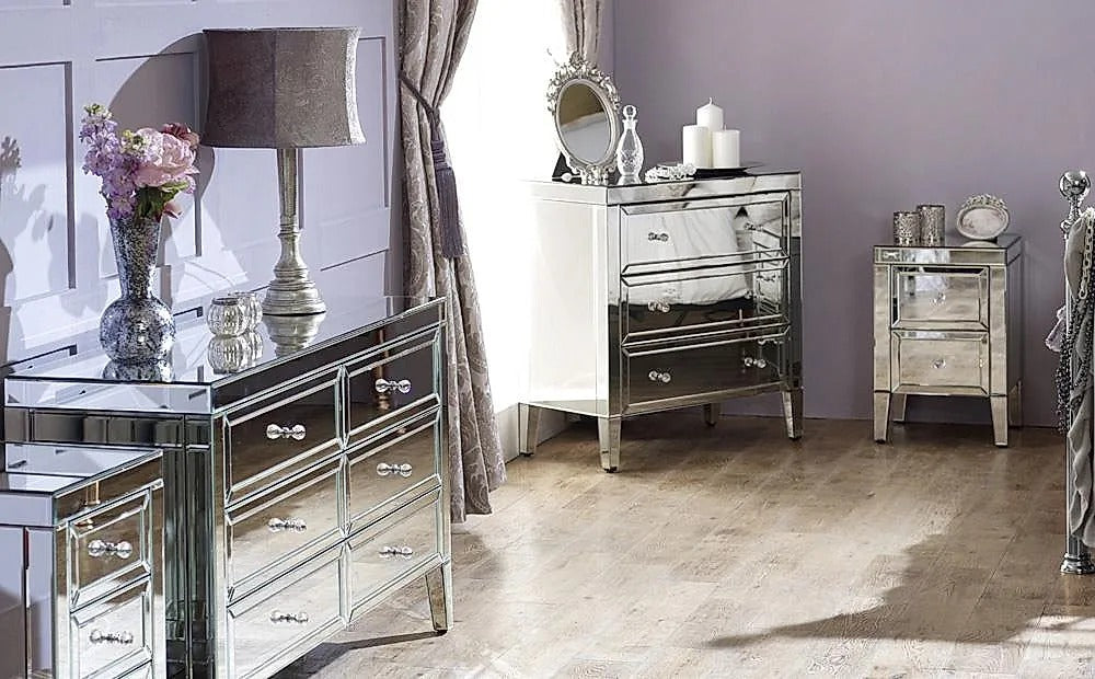 Chest of Drawers: Mirrored 6 Drawer Chest of Drawers