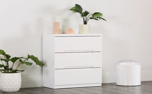 Chest of Drawers: White High Gloss 3 Drawer Chest of Drawers