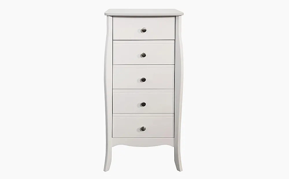 Chest of Drawers: White Tall Narrow 5 Drawer Chest of Drawers