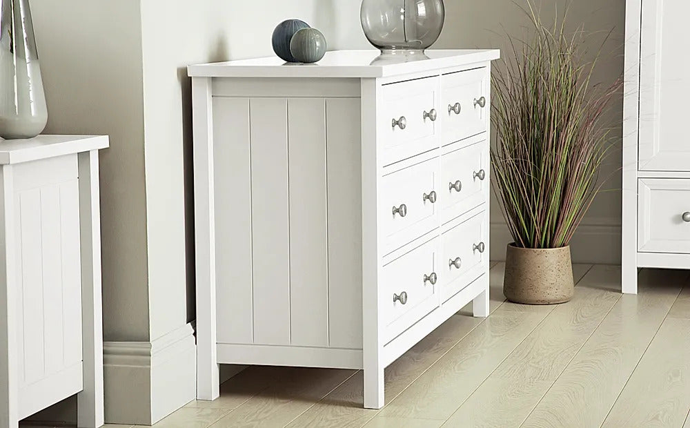 Chest of Drawers: White Wide 6 Drawer Chest of Drawers