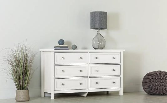 Chest of Drawers: White Wide 6 Drawer Chest of Drawers