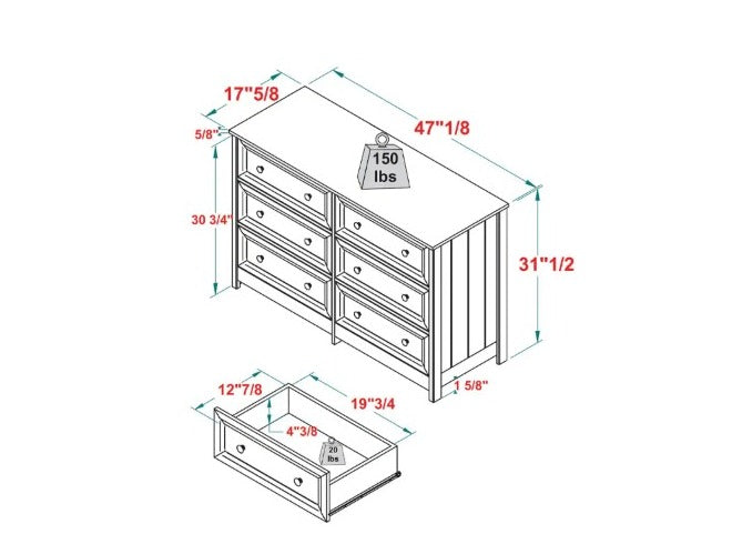 Chest of Drawers White Wide 6 Drawer Chest of Drawers