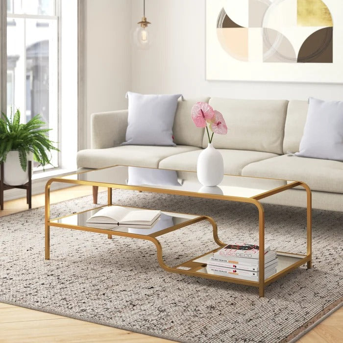 Coffee Table: Glass Coffee Table with Storage
