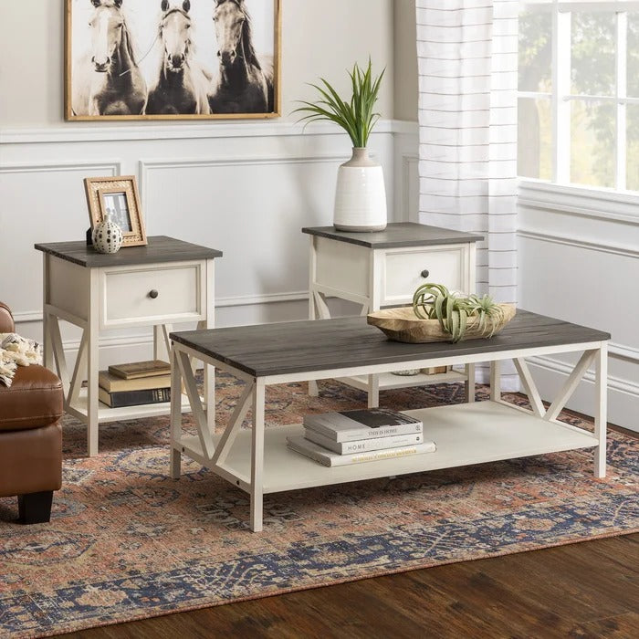 Coffee Table Set: 3 Piece White Coffee Table Set