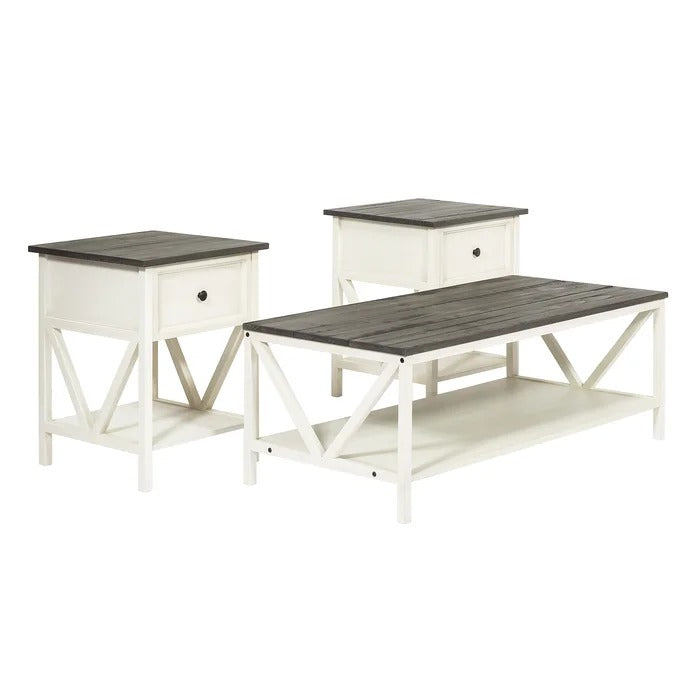 Coffee Table Set: 3 Piece White Coffee Table Set