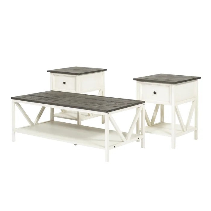 Coffee Table Set: 3 Piece White Coffee Table Set