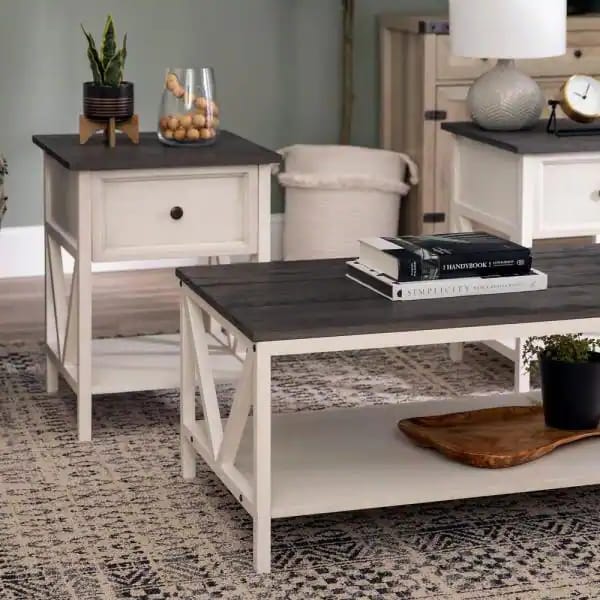 Coffee Table Set: 3 Piece White Coffee Table Set