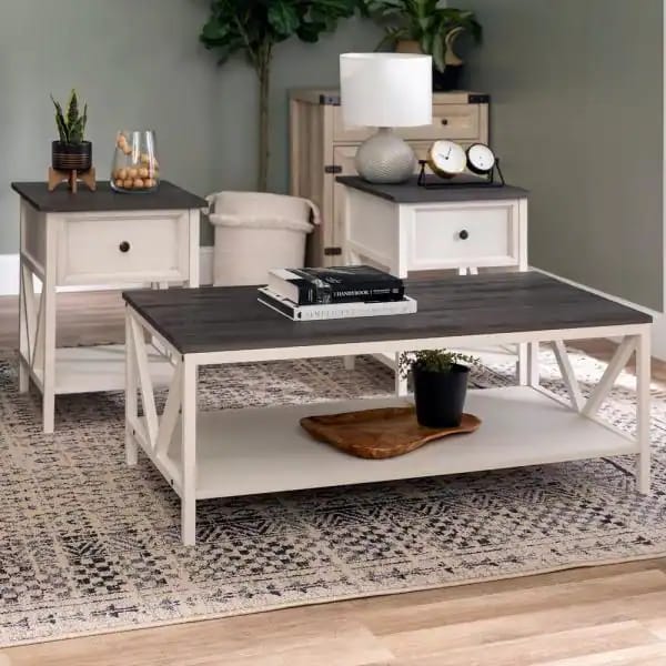 Coffee Table Set: 3 Piece White Coffee Table Set