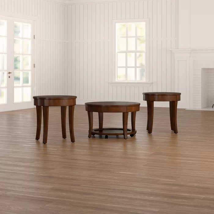 Coffee Table Set: Mahogany Finish 3 Piece Coffee Table Set