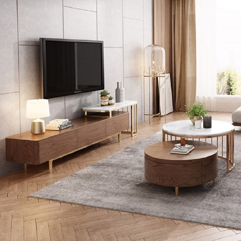 Coffee Table Set : White&Walnut Round Coffee Table With Storage Set Of 2
