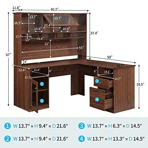 Computer Desk Gleaming Brown Efficacious and Expensive L-Shaped Desk With Hutch And Glass Doors & Laptop Table