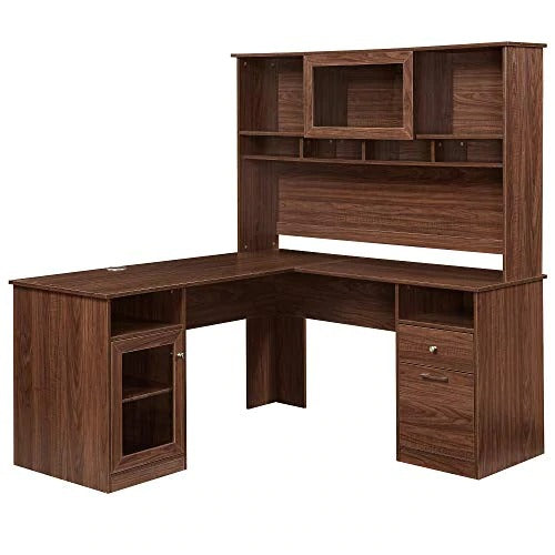 Computer Desk Gleaming Brown Efficacious and Expensive L-Shaped Desk With Hutch And Glass Doors & Laptop Table