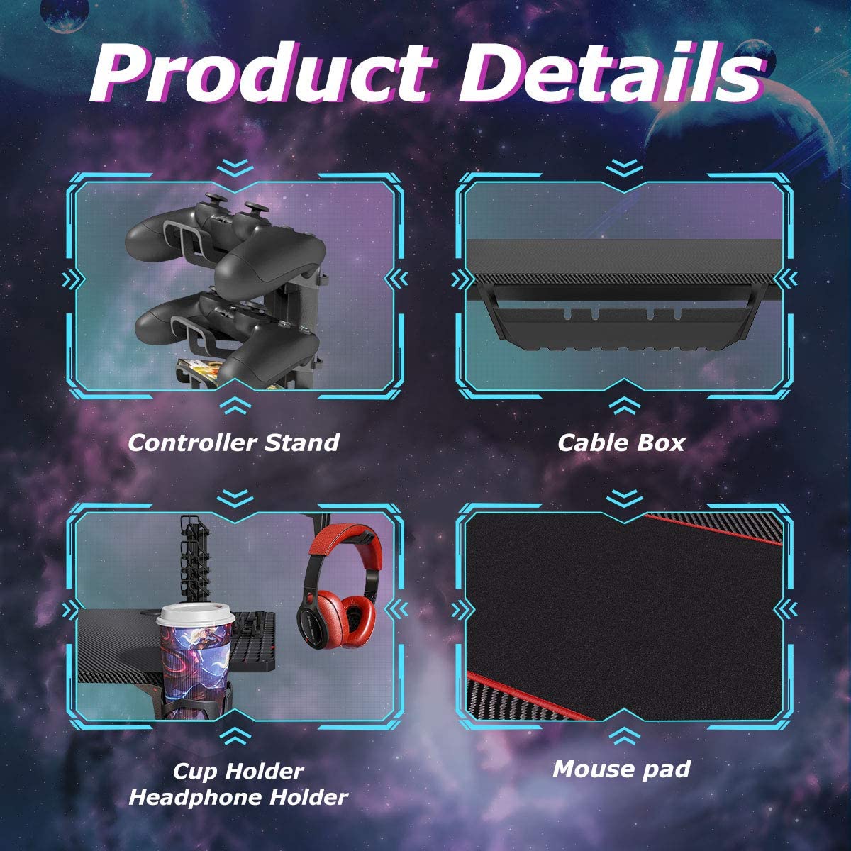 Computer Table Home Office with Cup Holder and Headphone Hook (Jet Black)