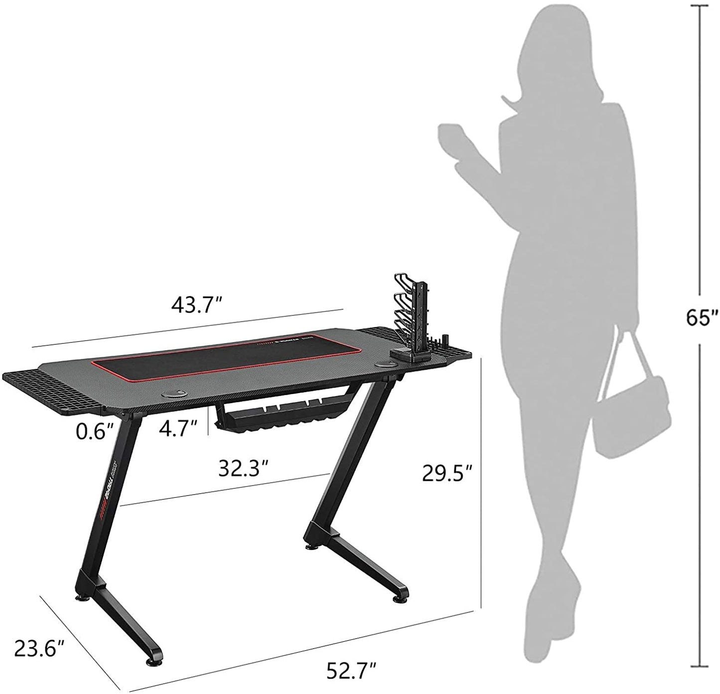 Computer Table Home Office with Cup Holder and Headphone Hook (Jet Black)