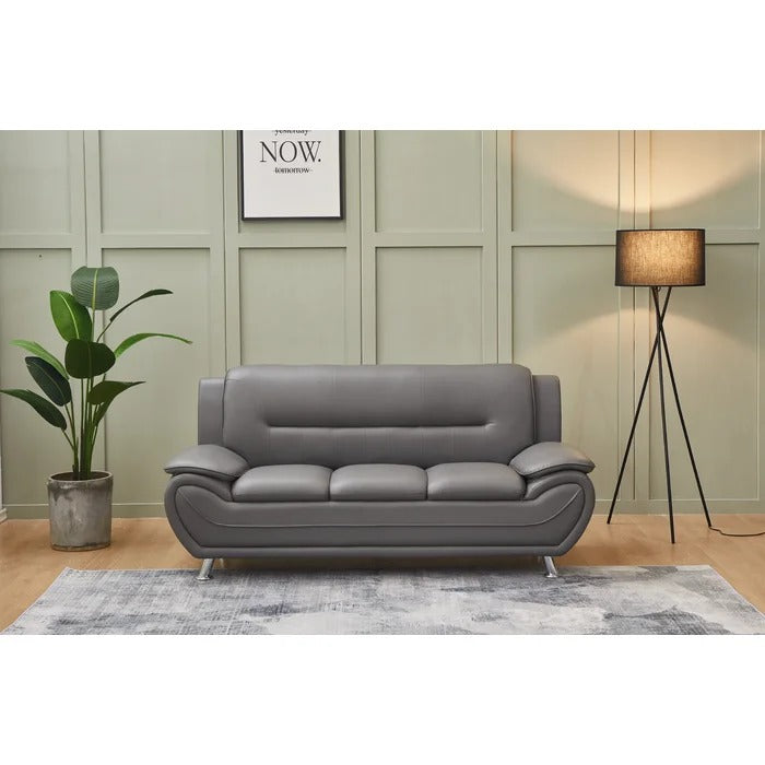 Couch: 77'' Faux Leather Round Arm Sofa